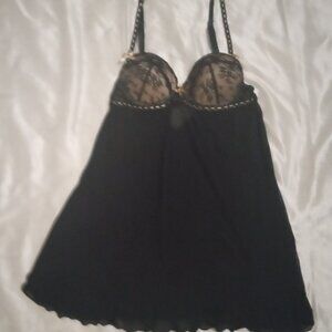 XXI lingerie top sizeS black & pink ribbon and trimmings mesh beige cup romantic